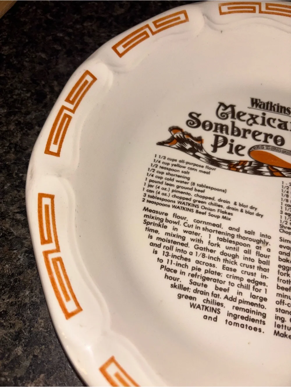 Watkins Mexican Sombrero Pie Dish - Cream with Orange Trim